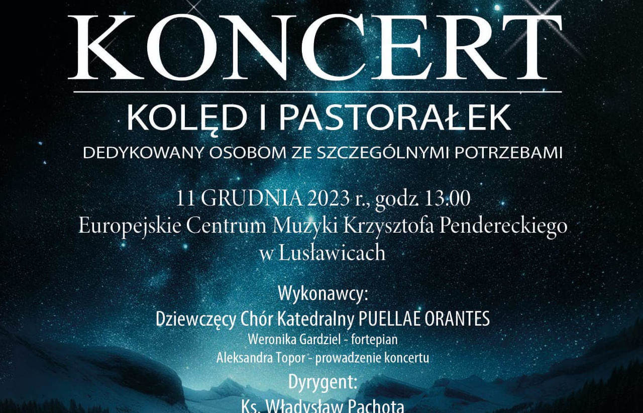 Oficjalny plakat koncertu kolęd i pastorałek, z informacjami o dacie